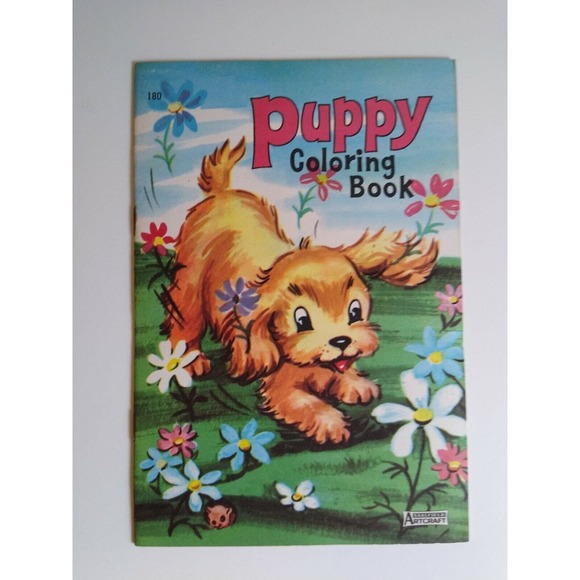 Big Little Book Puppy Coloring 180 Saalfield Unused NOS Cute Dog In Flower Bed - Picture 3 of 12